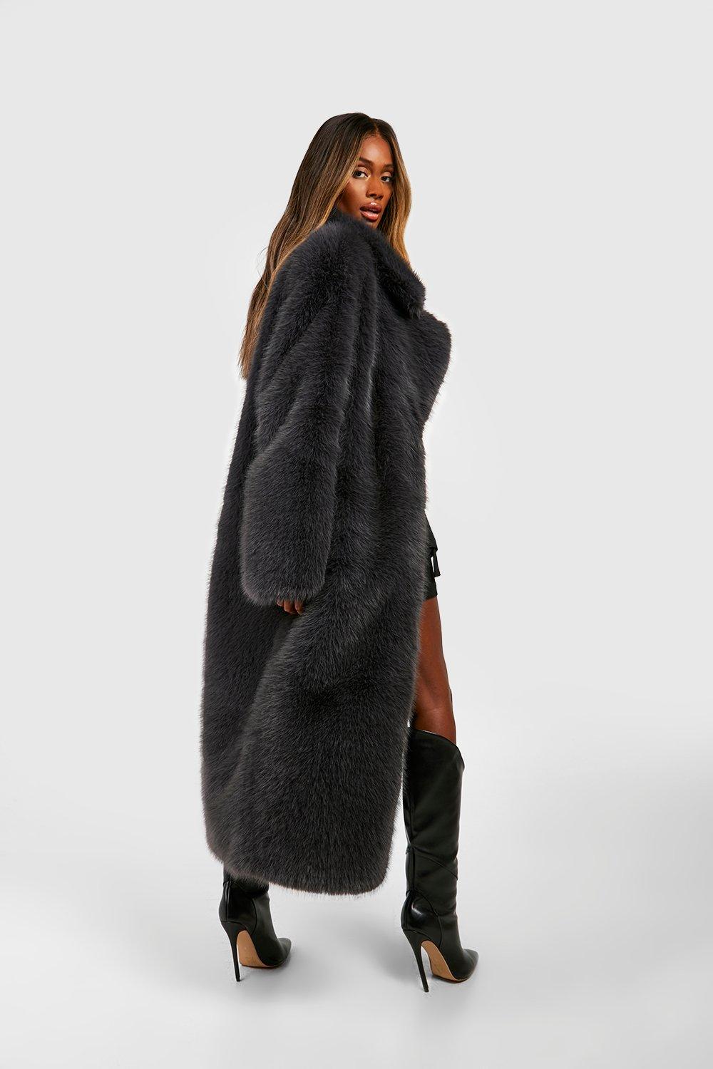 Boohoo grey sale fur coat